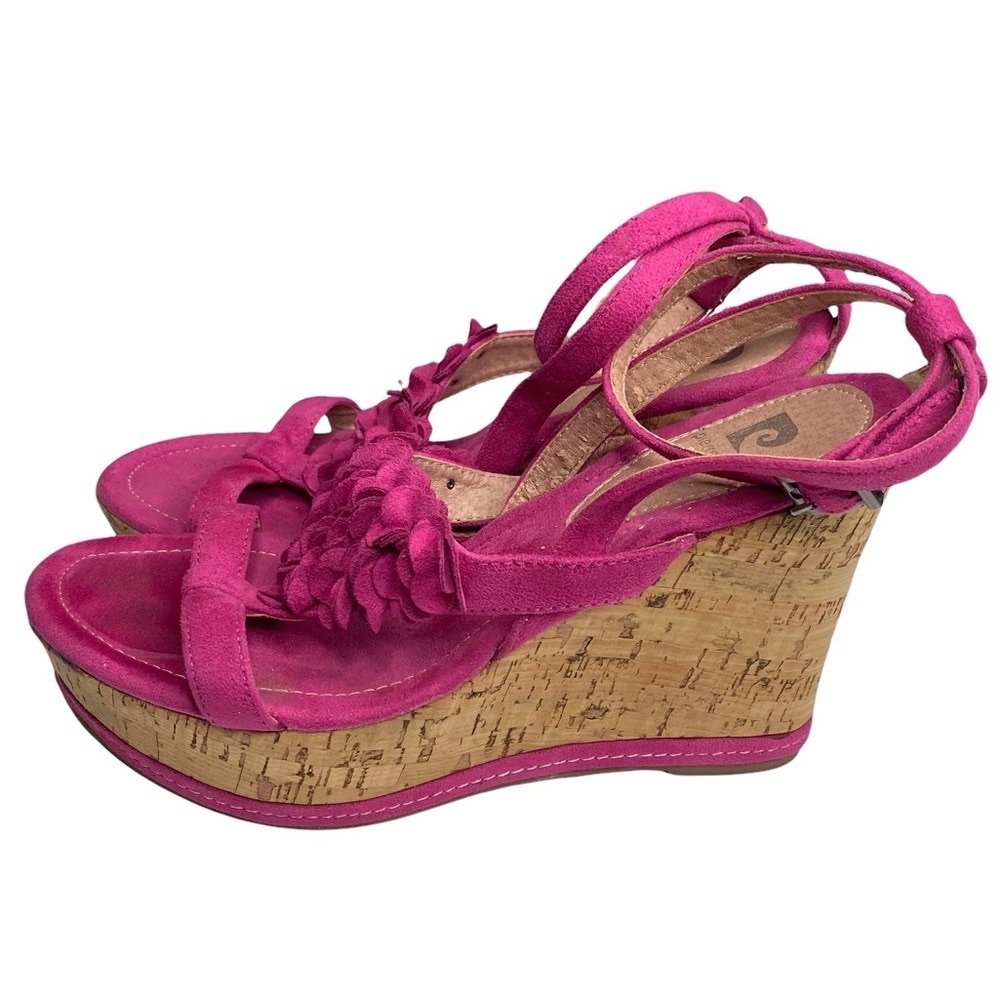 Vintage: Pierre Cardin ♚ Suede Floral Embellish Platform Wedge Sandals ♚ Magenta - Picture 7 of 16
